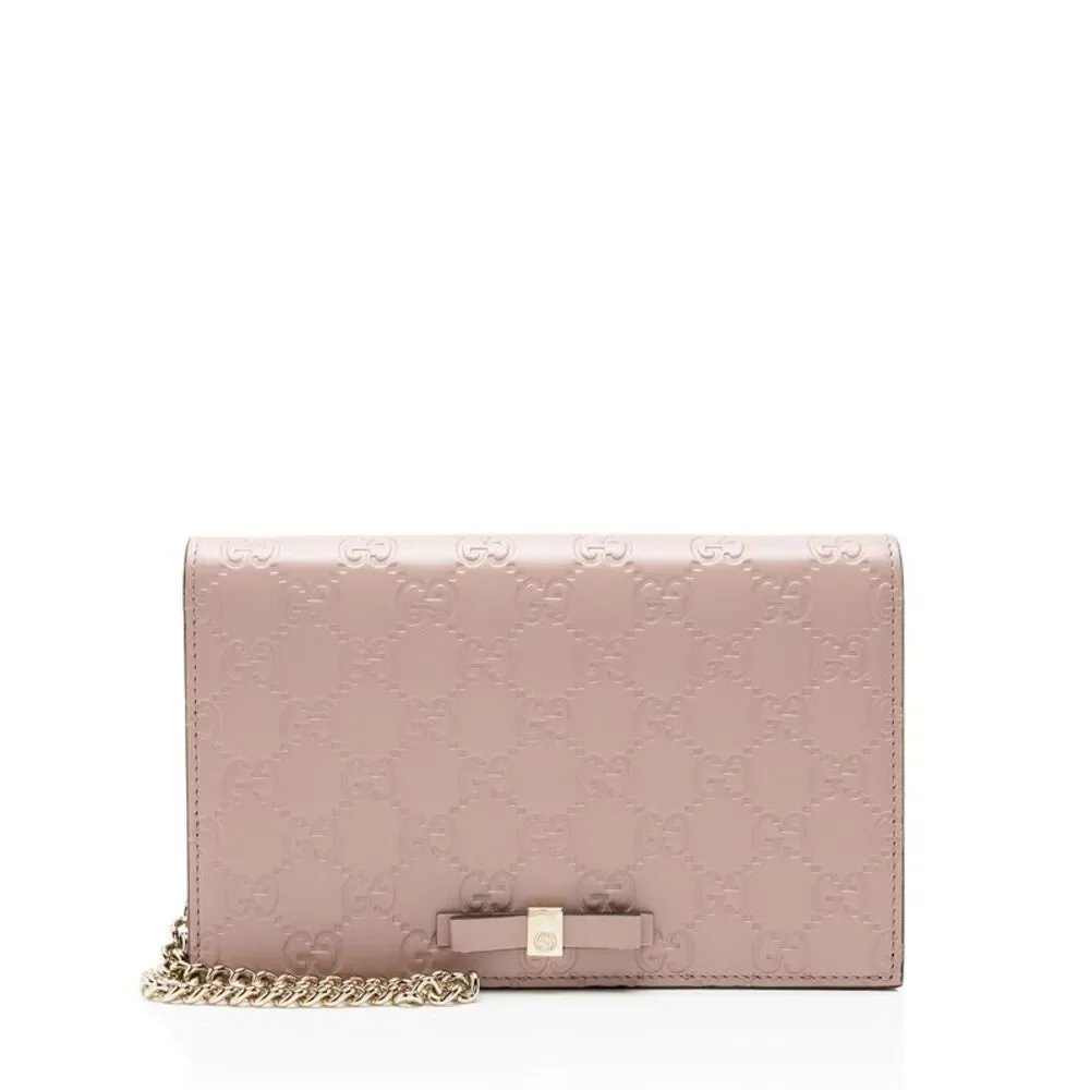 Gucci Guccissima Leather Signature Bow Mini Wallet on Chain